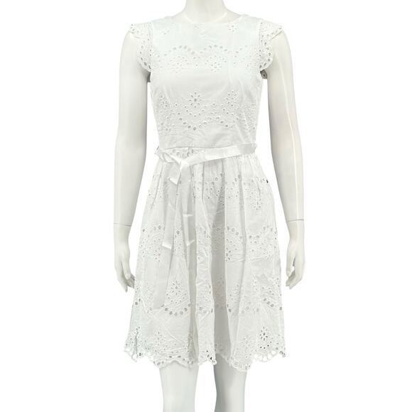Dress Barn Dress Women 6 White Eyelet Scalloped Boho Dainty Cottagecore Summer - Picture 1 of 9